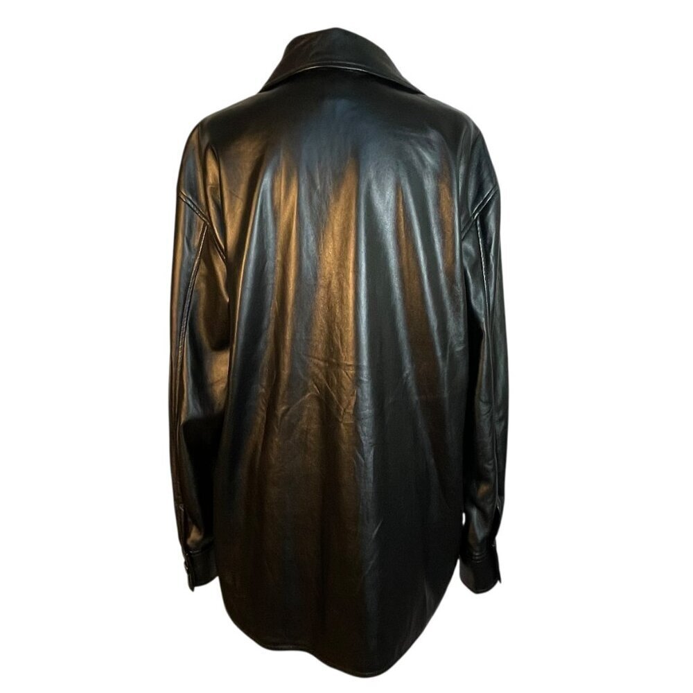 Nicole Miller Black Faux Leather Shacket Shirt Jacket Oversized M - Picture 3 of 11